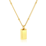 Tresoli Stainless Steel Gold Color PVD Gold Brick Pendant Side Pearl Chain Round Tag Necklace