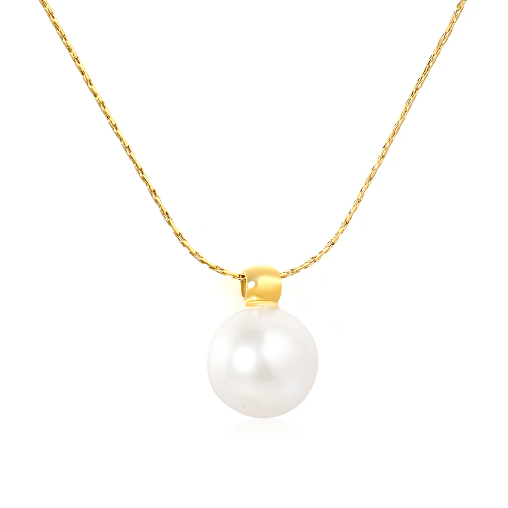 Stainless Steel Gold Color PVD Open Hole Steel Bead With Pearl Pendant Cross Hammer Round End Cap Necklace