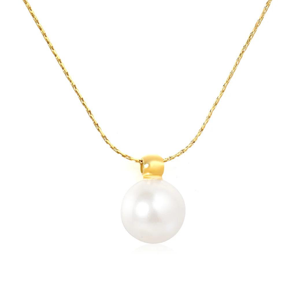 Tresoli Stainless Steel Gold Color PVD Open Hole Steel Bead With Pearl Pendant Cross Hammer Round End Cap Necklace