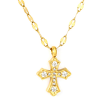 Tresoli Stainless Steel Gold Color PVD White Zirconia Cross Lip Chain Pendant Necklace