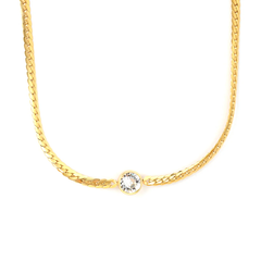 Tresoli Stainless Steel Gold Color PVD Swarovski White Diamond Encrypted Cuban Round Pendant Necklace