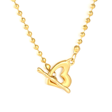 Load image into Gallery viewer, Tresoli Stainless Steel Gold Color PVD Bead Chain Heart Shaped T Closure Necklace