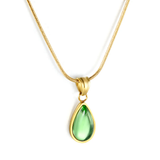 Tresoli Stainless Steel Gold Color PVD Green Diamond Drop Pendant With Round Tail Plague Necklace