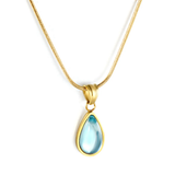 Tresoli Stainless Steel Gold Color PVD Blue Diamond Drop Pendant With Round Tail Plague Necklace
