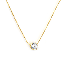 Load image into Gallery viewer, Tresoli Stainless Steel Gold Color PVD Six Claws Round White Diamond Pendant With Round Tail Plague Necklace