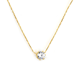 Tresoli Stainless Steel Gold Color PVD Six Claws Round White Diamond Pendant With Round Tail Plague Necklace