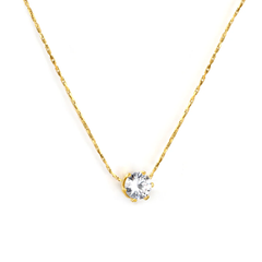 Tresoli Stainless Steel Gold Color PVD Six Claws Round White Diamond Pendant With Round Tail Plague Necklace