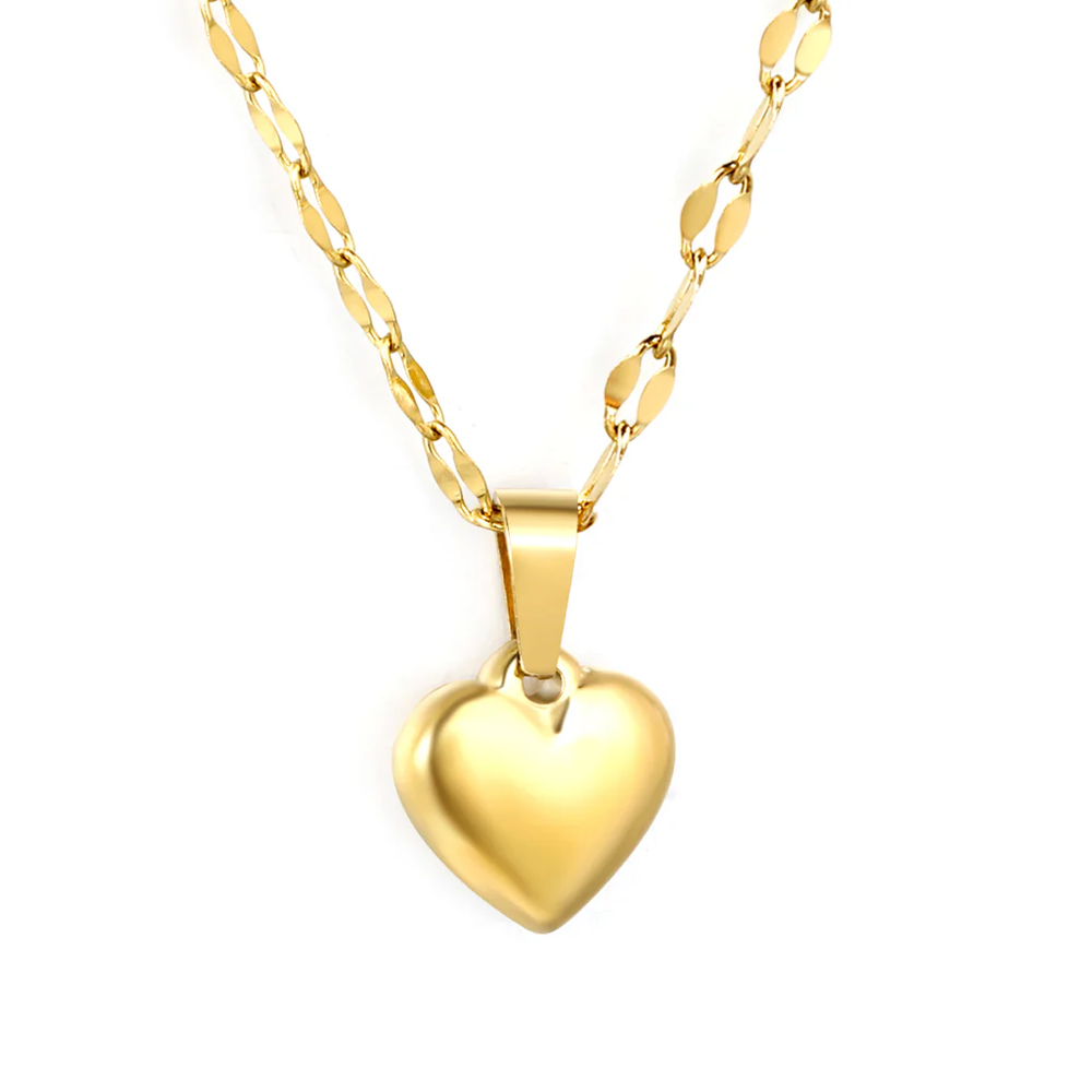 Stainless Steel Gold Color PVD 3D Heart Pendant Lip Chain Necklace