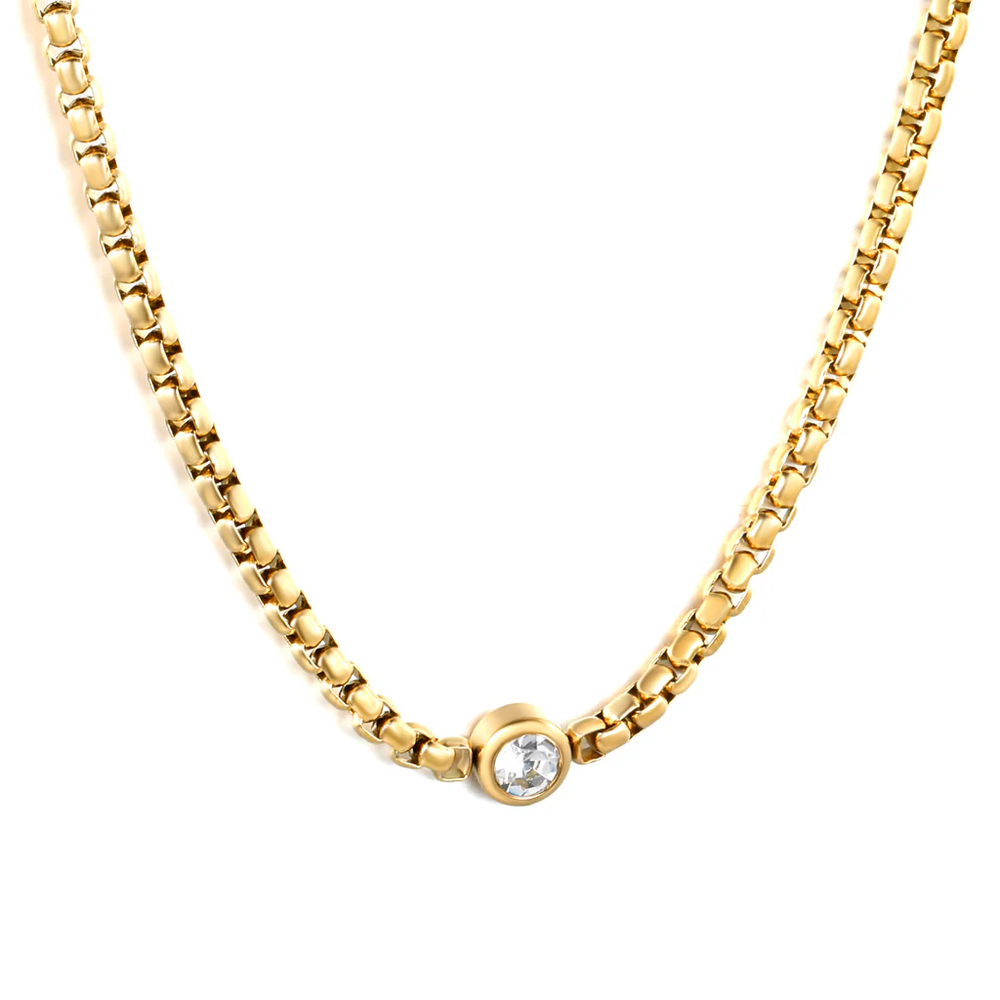 Stainless Steel Gold Color PVD White Diamond Inlaid Pendant Necklace