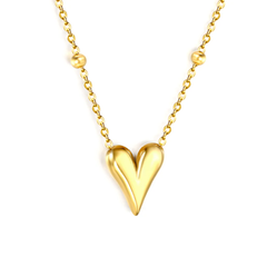 Tresoli Stainless Steel Gold Color PVD Square Tail Plaque Heart Pendant Necklace
