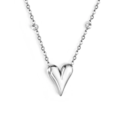 Tresoli Stainless Steel Color PVD Heart Pendant Square Tag Necklace