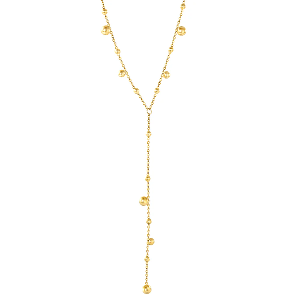 Tresoli Stainless Steel Gold Color PVD Steel Beads Tassel With Square Tail Plague Necklace
