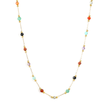 Load image into Gallery viewer, Tresoli Stainless Steel Gold Color PVD Small Steel And Multi Color Stones Square End Cap Necklace