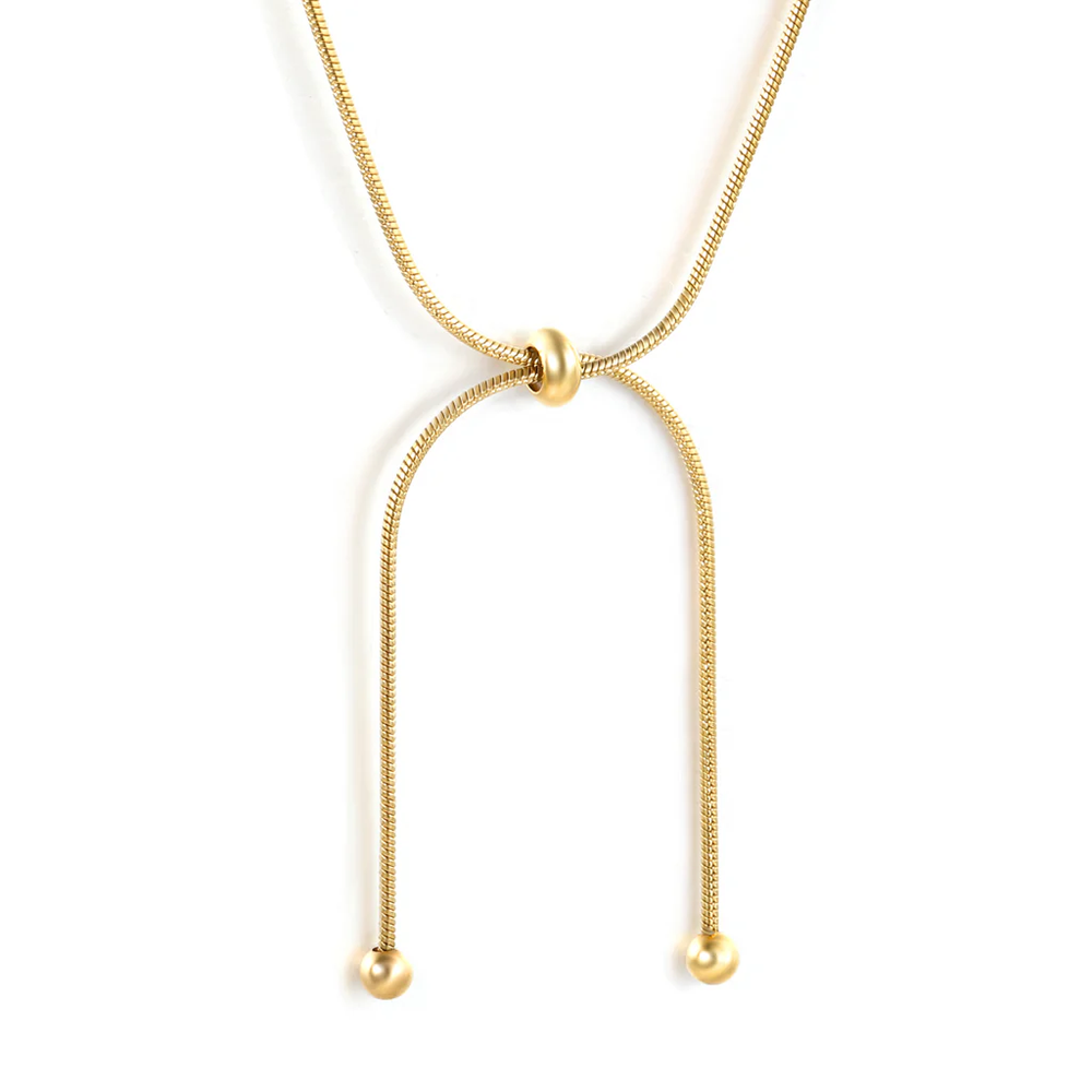 Stainless Steel Gold Color PVD Double And Hollow Round Beads Sliding Snake Bone Chain Necklace