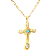 Load image into Gallery viewer, Tresoli Stainless Steel Gold Color PVD Egyptian Multicolored Cross Chain Necklace