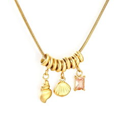 Tresoli Stainless Steel Gold Color PVD Conch Shell Champagne Pendant Necklace