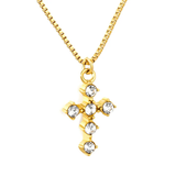 Tresoli Stainless Steel Gold Color PVD Cross Shaped Pendant Box Chain Necklace With Diamonds