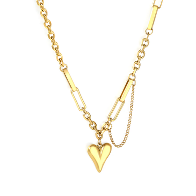 Tresoli Stainless Steel Gold Color PVD Unique Design Chain With Heart Pendant Necklace