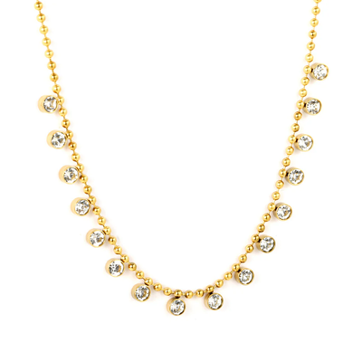 Tresoli Stainless Steel Gold Color PVD Round Bead Diamond Chain Necklace