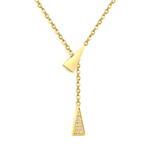 Load image into Gallery viewer, Tresoli Stainless Steel Gold Color PVD Geometric Triangular Set Of Diamonds Necklace