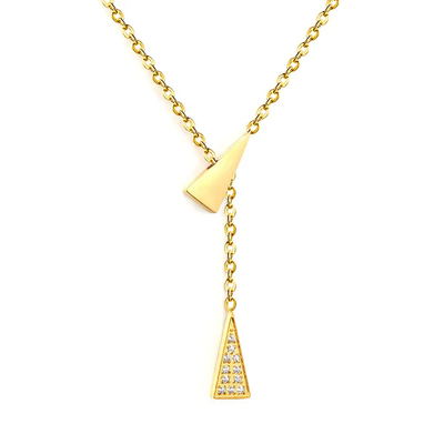 Tresoli Stainless Steel Gold Color PVD Geometric Triangular Set Of Diamonds Necklace