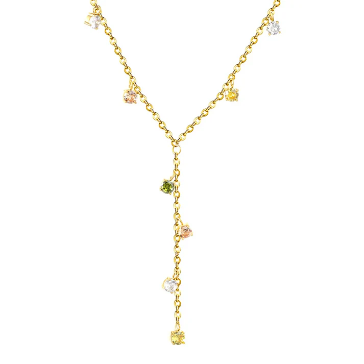 Tresoli Stainless Steel Gold Color PVD Round Diamonds Cross Chain Necklace