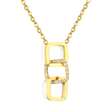 Load image into Gallery viewer, Tresoli Stainless Steel Gold Color PVD Wide Smooth Geometric Hollowed Design With Diamond Necklace