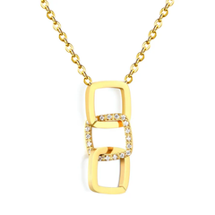 Tresoli Stainless Steel Gold Color PVD Wide Smooth Geometric Hollowed Design With Diamond Necklace
