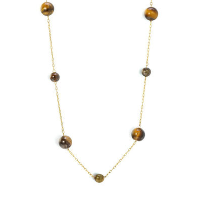 Tresoli Stainless Steel Gold Color PVD Round Tiger Eye Bead Necklace