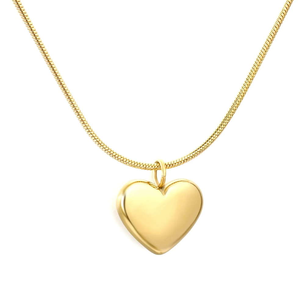 Stainless Steel Gold Color PVD Snake Chain Heart Pendant Necklace