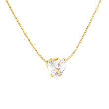 Load image into Gallery viewer, Tresoli Stainless Steel Gold Color PVD White Zirconia Heart Pendant With Cross Shaped Hammer Chain Necklace