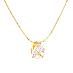 Tresoli Stainless Steel Gold Color PVD White Diamond Drop Pendant With Cross Shaped Hammer Necklace