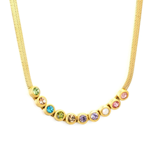 Load image into Gallery viewer, Tresoli Stainless Steel Gold Color PVD Blade Chain Mixed Color Czech Diamond Necklace