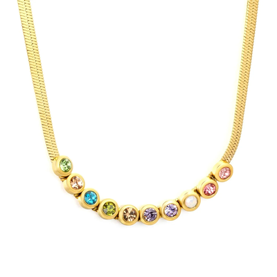 Tresoli Stainless Steel Gold Color PVD Blade Chain Mixed Color Czech Diamond Necklace