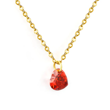 Load image into Gallery viewer, Tresoli Stainless Steel Gold Color PVD Deep Ruby CZ Heart Shaped Double Strand Chain Necklace