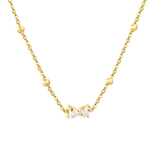 Load image into Gallery viewer, Tresoli Stainless Steel Gold Color PVD Bowknot White Zircon Cross Chain Pendant Necklace