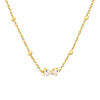 Tresoli Stainless Steel Gold Color PVD Bowknot White Zircon Cross Chain Pendant Necklace