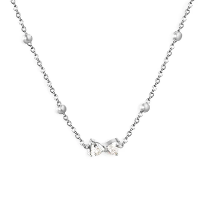 Tresoli Stainless Steel Color PVD Bowknot White Zircon Cross Chain Pendant Necklace