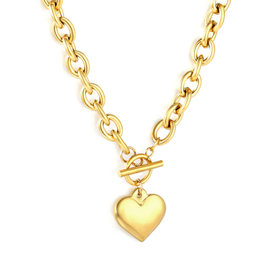 Tresoli Stainless Steel Gold Color PVD OT Oversized Chain Heart Pendant Necklace