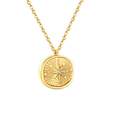 Tresoli Stainless Steel Gold Color PVD Diamond Set Pentagram Cast Craft Necklace