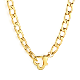 Tresoli Stainless Steel Gold Color PVD Heart Cuban Chain Necklace