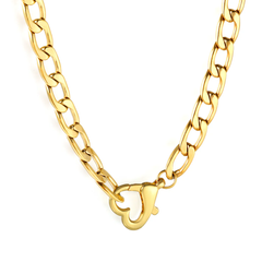 Tresoli Stainless Steel Gold Color PVD Heart Cuban Chain Necklace