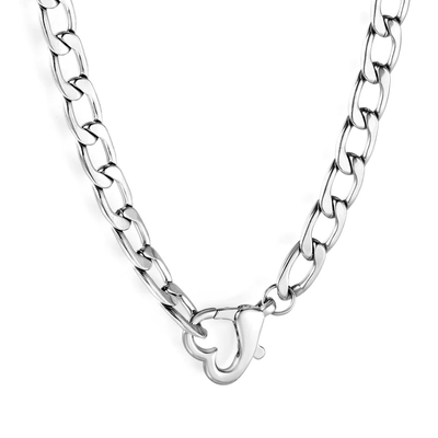 Tresoli Stainless Steel Color PVD Heart Cuban Chain Necklace