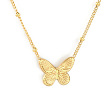 Load image into Gallery viewer, Tresoli Stainless Steel Gold Color PVD Beads Chain Butterfly Design Cast Craft Necklace