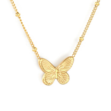 Tresoli Stainless Steel Gold Color PVD Beads Chain Butterfly Design Cast Craft Necklace