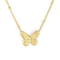 Tresoli Stainless Steel Gold Color PVD Beads Chain Butterfly Design Cast Craft Necklace