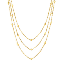 Load image into Gallery viewer, Tresoli Stainless Steel Gold Color PVD Beads Triple Lines Necklace