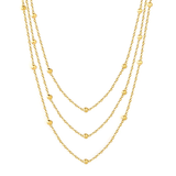 Tresoli Stainless Steel Gold Color PVD Beads Triple Lines Necklace