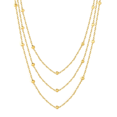Tresoli Stainless Steel Gold Color PVD Beads Triple Lines Necklace