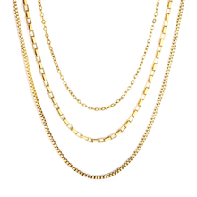 Load image into Gallery viewer, Tresoli Stainless Steel Gold Color PVD Three Tier Combination Necklace
